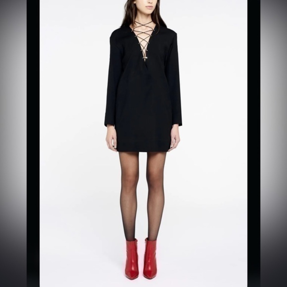 IRO Anicie Lace-up Stretch Wool Dress Black 34